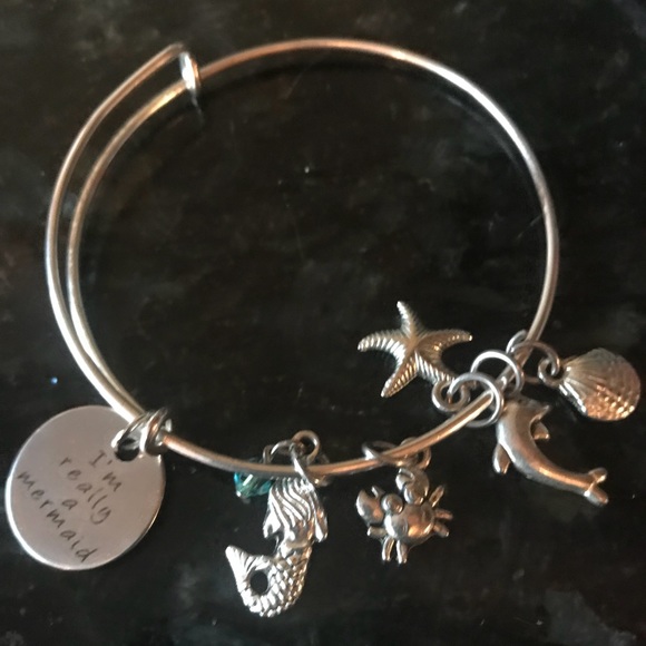 Jewelry - Custom Mermaid Ocean Charm Dangle Bangle Bracelet